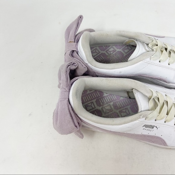 PUMA Women’s BASKET SUEDE BOW Sneakers White Patent Winsome Orchid Lavender - Picture 4 of 11